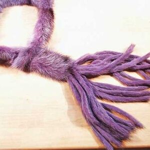SCARF, MINK WITH LONG MINK FRINGE, LILAC, 34 x 2 INCHES, BOTH SIDES SOFT MINK,